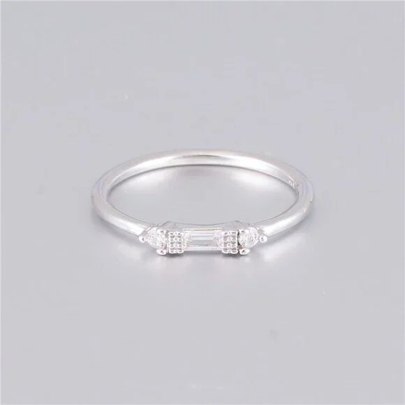 Silver White Chic Rectangle Round Gems Dainty Ring for Women, VIP179 Rings